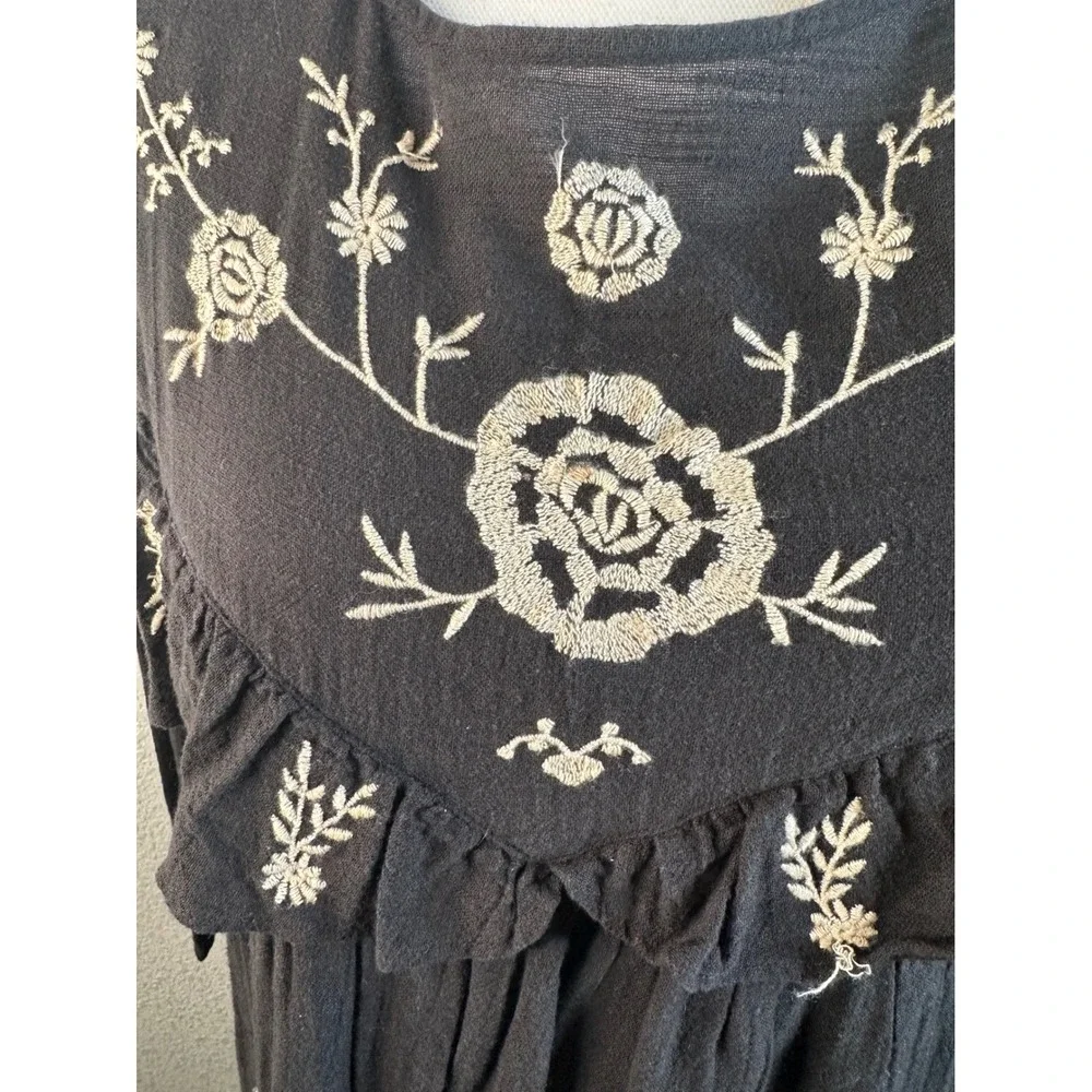 Zara Kids Dress Girls‎ Black Embroidered Floral Ruffle Long Sleeve 13-14 164cm